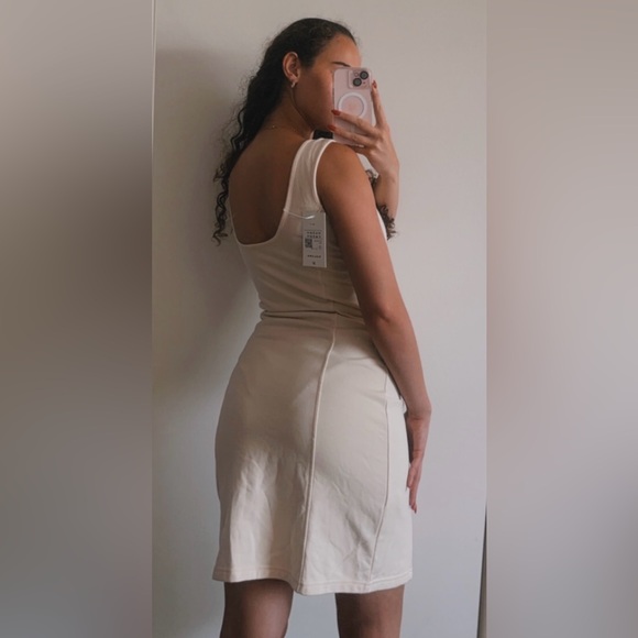 NWT Halara Mini Tank Chill In My Feels U Neck Plain Bodycon DRESS in Cream - Picture 2 of 11